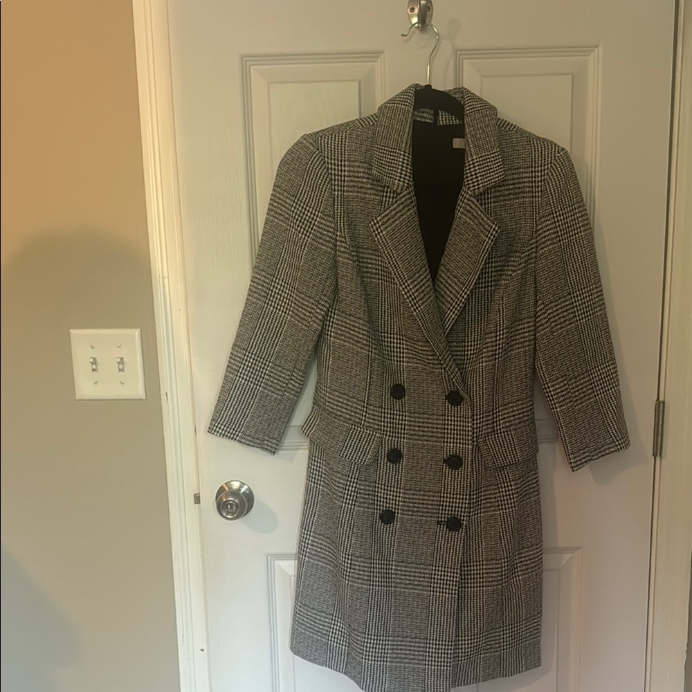 Women's Black and White Plaid Coat